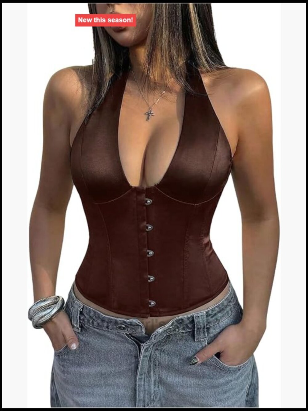 Silky Plunging Halter Top Lace Up Tie Back Tank
